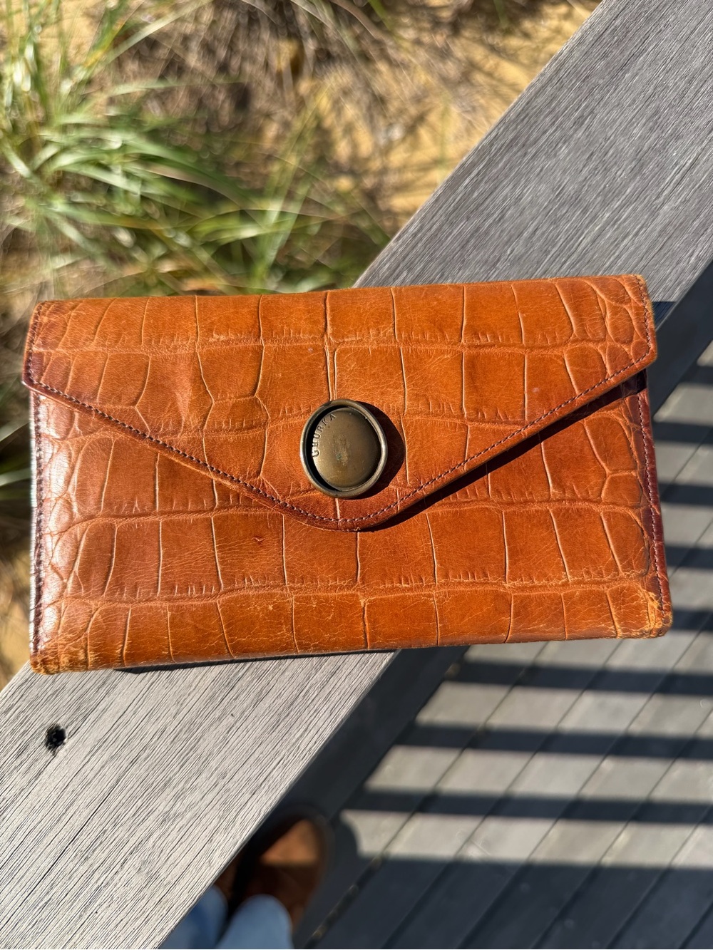 Vintage Ghurka Cognac Croc-Embossed Leather Continental Envelope Wallet - Picture 13 of 13